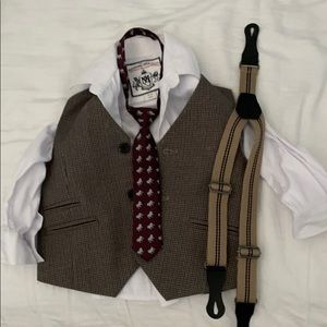 Used boy button down, vest and tie and suspenders